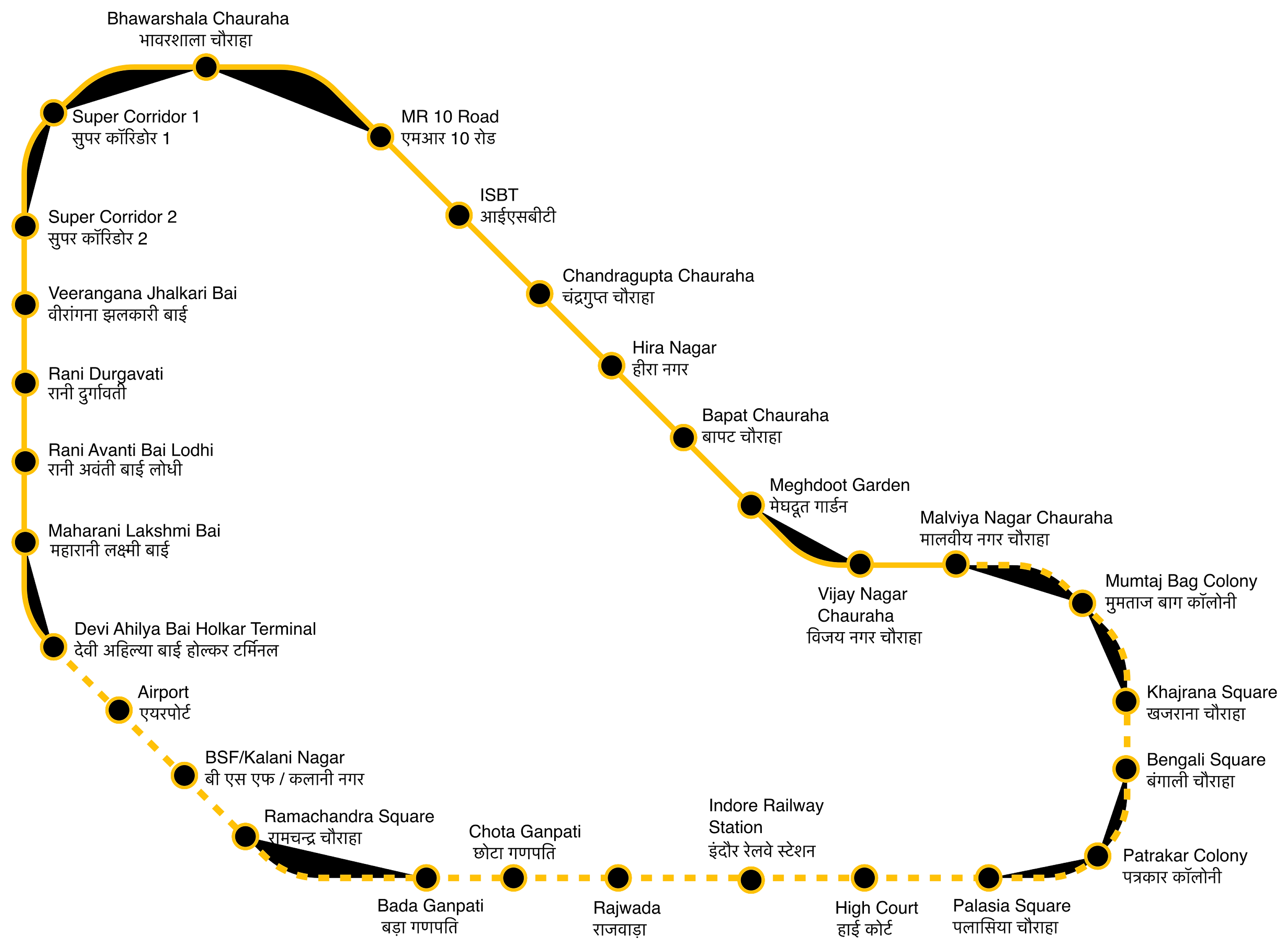 Indore Metro Yellow Line Map