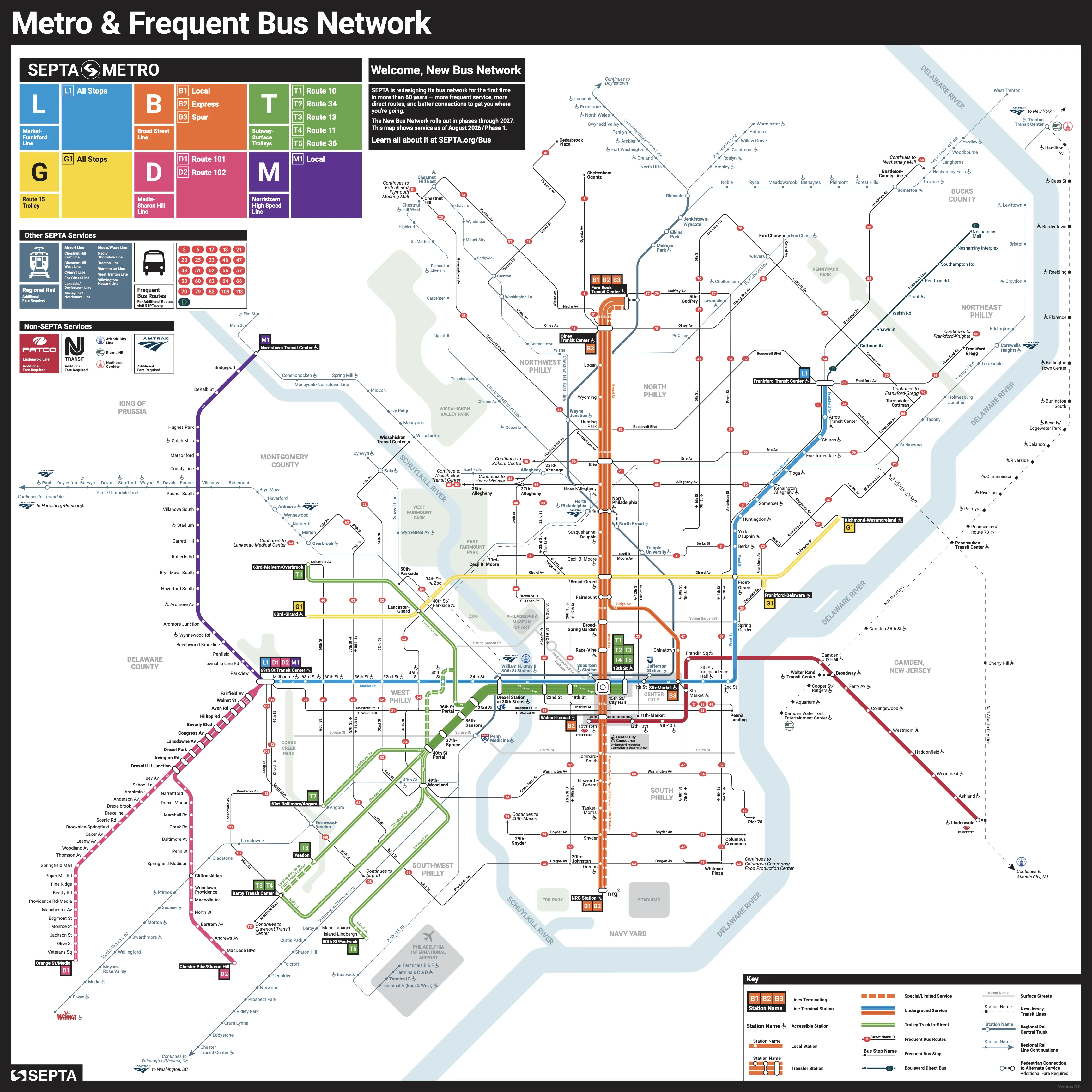 SEPTA Metro & PATCO official transit map