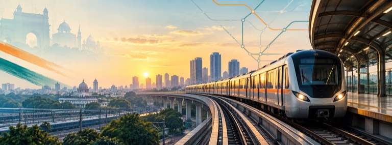 Indian metro train at a modern station